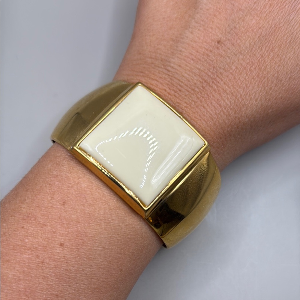Vintage Avon Gold Tone Cream Large Cuff Bangle Statement Bracelet